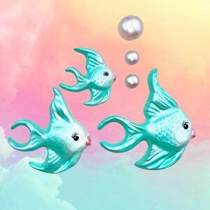 Chalkware Angelfish + Bubble Set - Retro Style Kitschy Decor